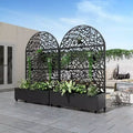 MAYEERTY floreira de ferro arqueada preta de 72x47 com treliça, conjunto de 3 peças, painel decorativo de jardim para pátio e varanda
