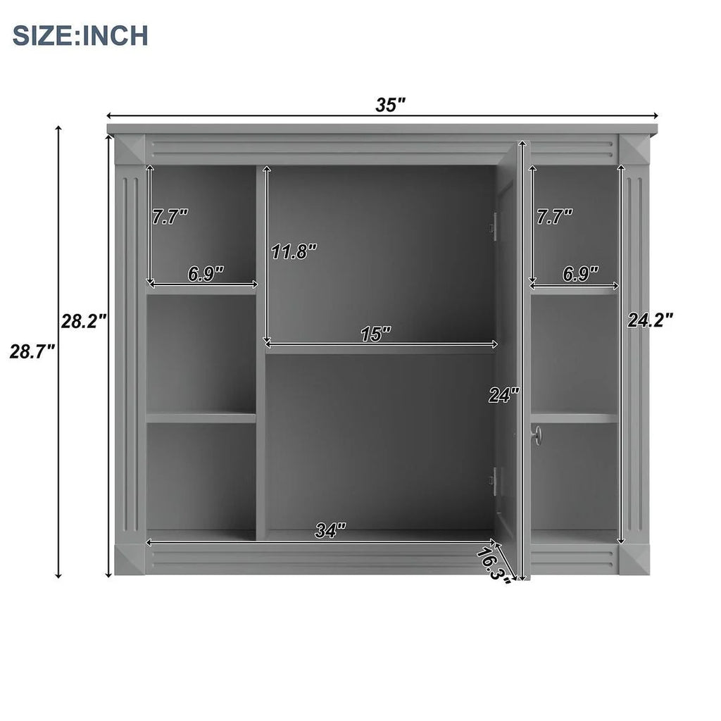 Moderne badkamermeubelset van 36 inch met wastafelblad, spiegelkast, 2 deuren en 2 laden