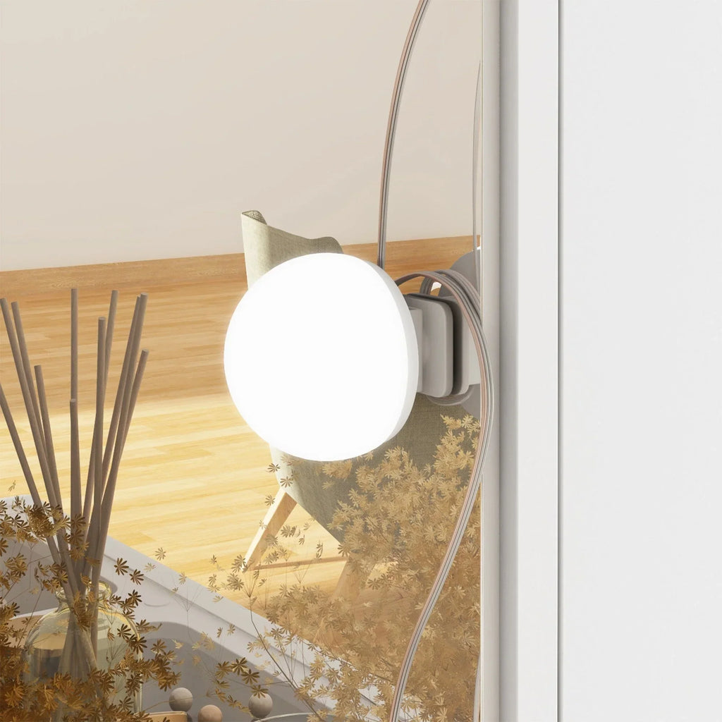 Toeletta per trucco con specchio a tre ante, illuminazione certificata, piano in vetro