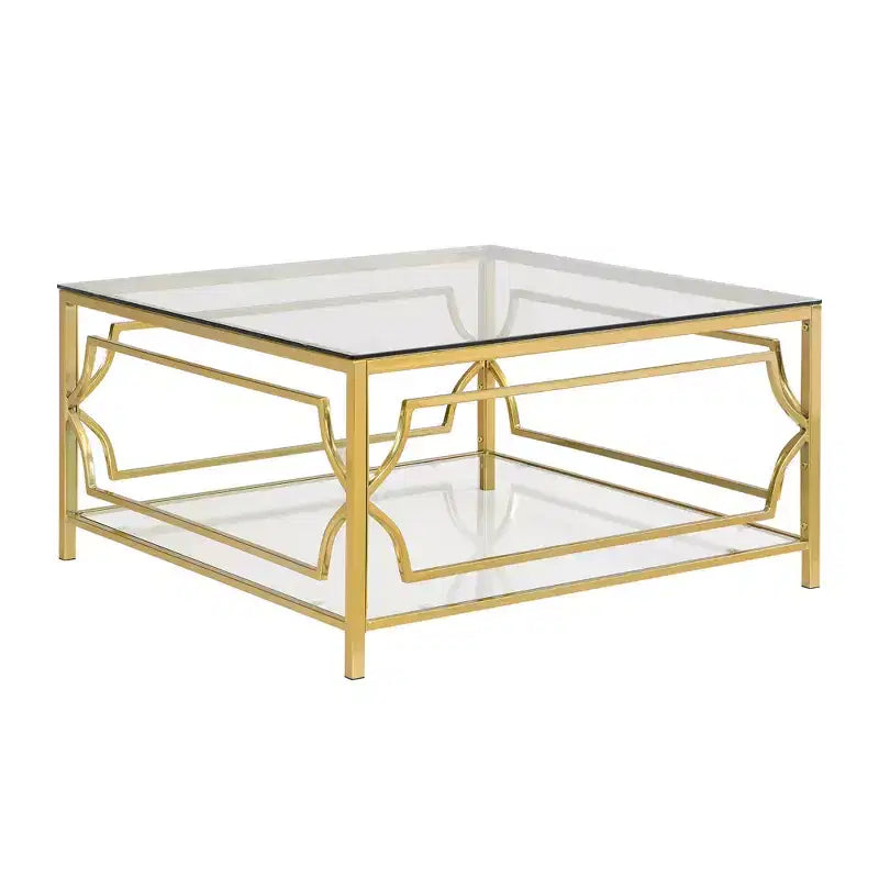 Mesa de centro quadrada Merax com tampo de vidro preto ou transparente e prateleira de exposição de dois níveis