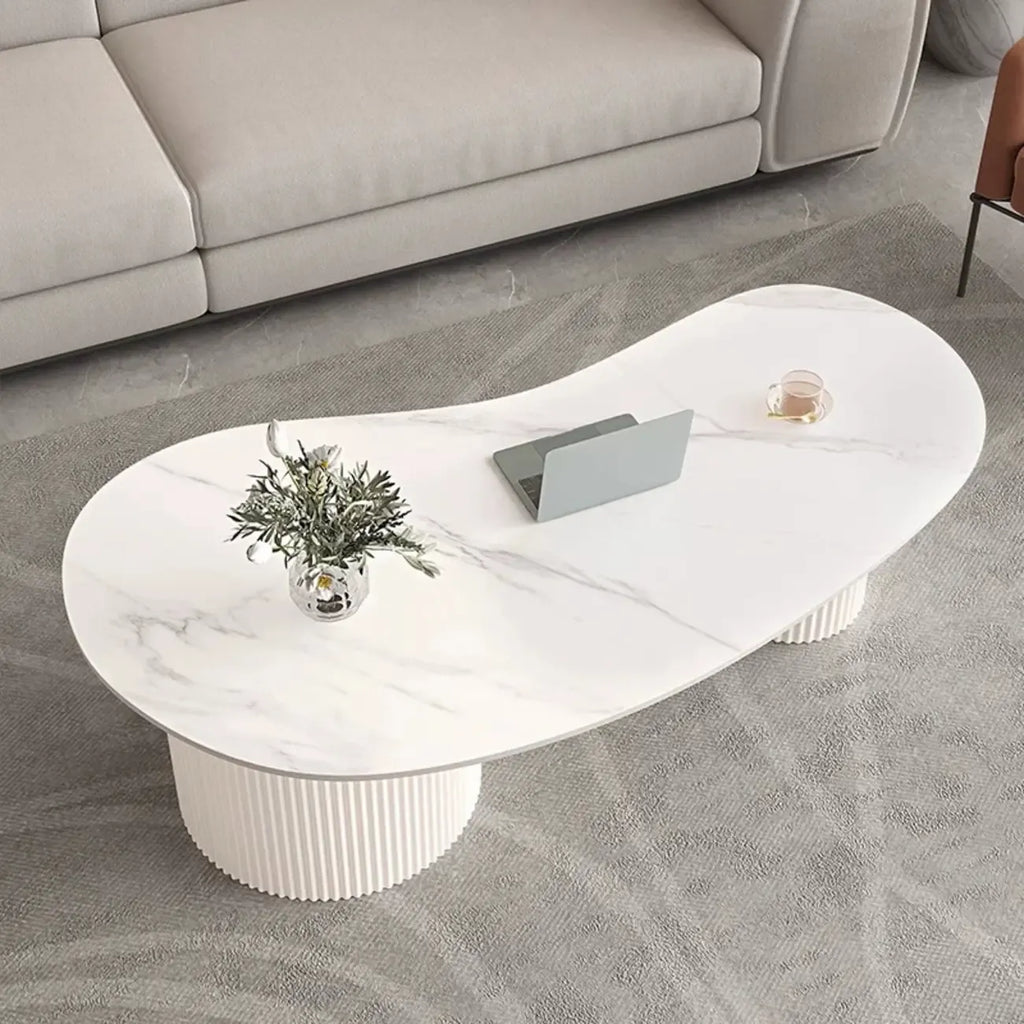 Minimalistischer ovaler Standard-Couchtisch in Weiß mit 2 Schubladen