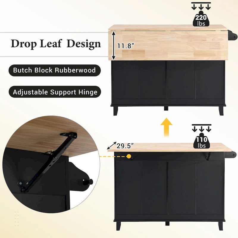 Conjunto de ilha de cozinha TOPMAX com aba rebatível e 2 lugares, conjunto de mesa de jantar com prateleira ajustável, gavetas e toalheiro
