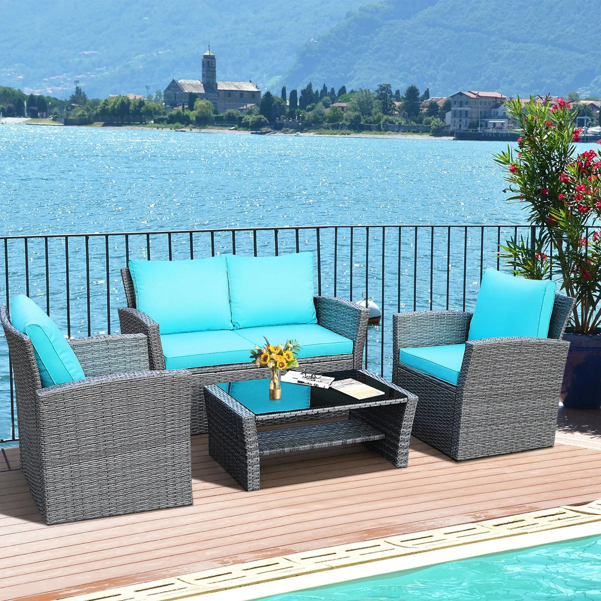 4-teiliges Gartensofa-Set mit Couchtisch, Outdoor-Sitzgruppe