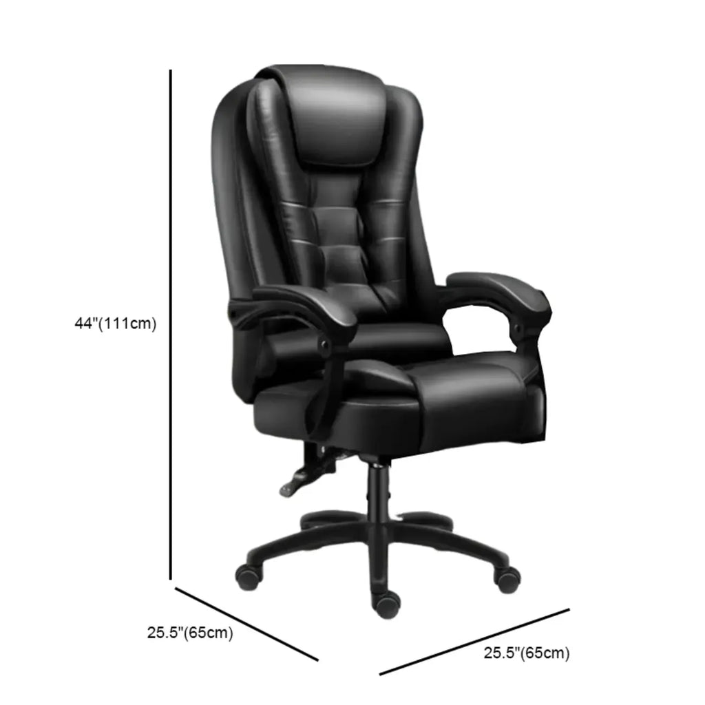 Ergonomické otočné kancelářské křeslo z černé kůže s podnožkou