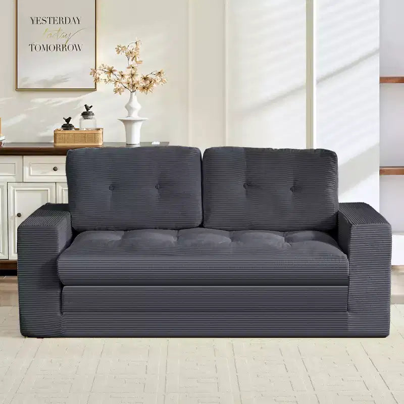 Canapé-lit futon convertible 2-en-1 Mjkone de 71 po, canapé deux places convertible pliable en tissu côtelé avec boutons capitonnés, gain de place