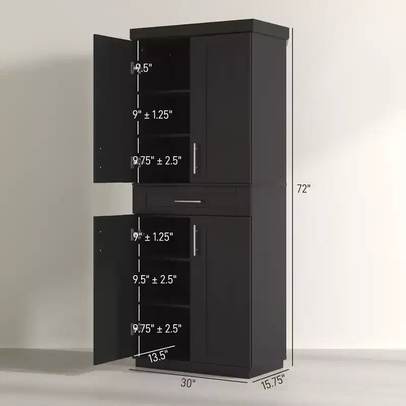 Meuble garde-manger de cuisine moderne autoportant avec portes et tiroir, étagères réglables
