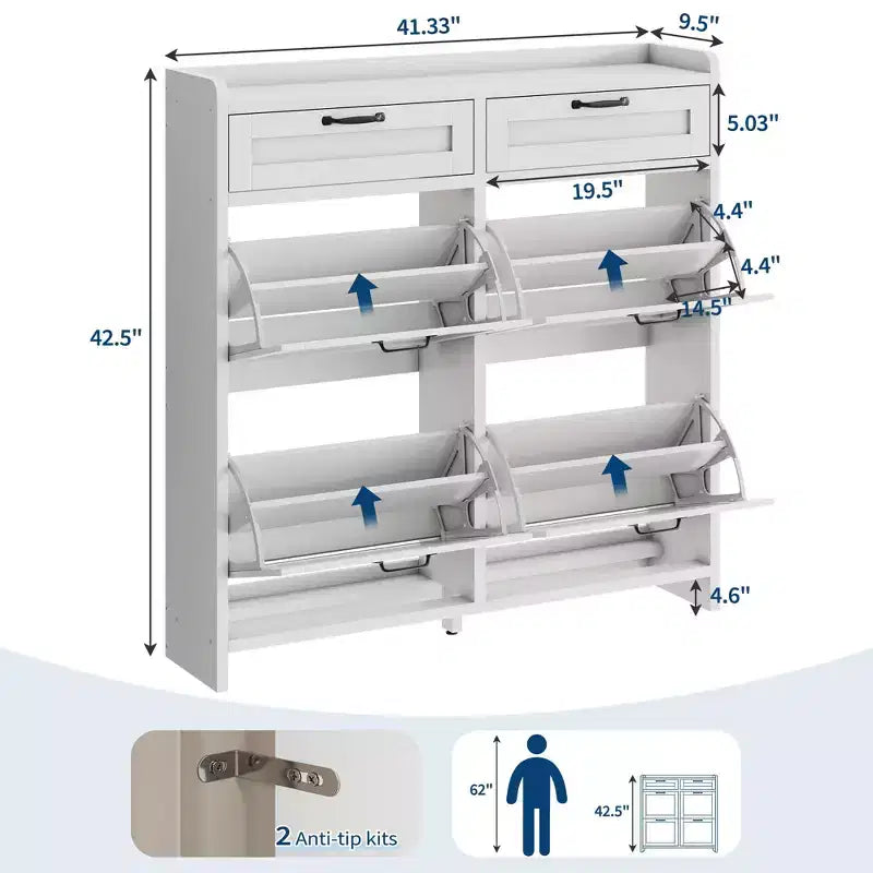 Schuhschrank mit 4 Klappschubladen und 2 oberen Schubladen, hölzerner Schuhorganizer-Schrank mit verstellbarem Regal, freistehende Schuhaufbewahrungsschränke