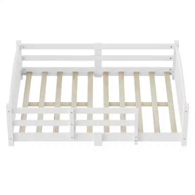 Lit Montessori bas Luxystar, taille double, avec barrières de sécurité et tête de lit