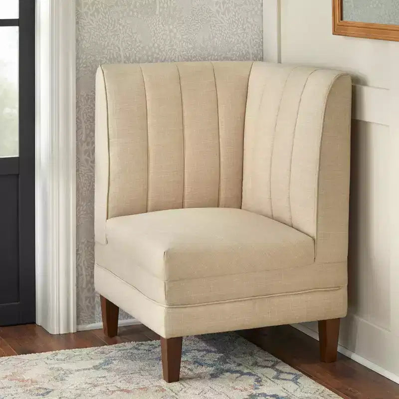 Conjunto de jantar banquette Kerrington de 4 peças Lifestorey, com encosto canelado, nogueira/creme: tecido com aspeto de linho, mesa com pé central