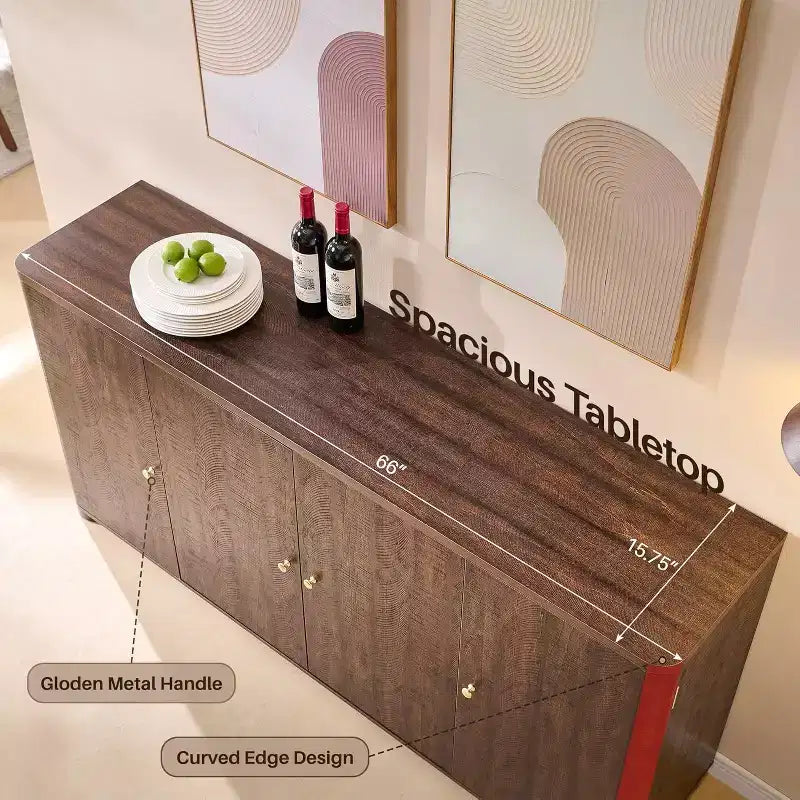 Küchenbuffet und Anrichte mit 4 Türen und Regalböden, moderner großer Buffetschrank mit Stauraum, 66-Zoll-Kaffee-Barschrank