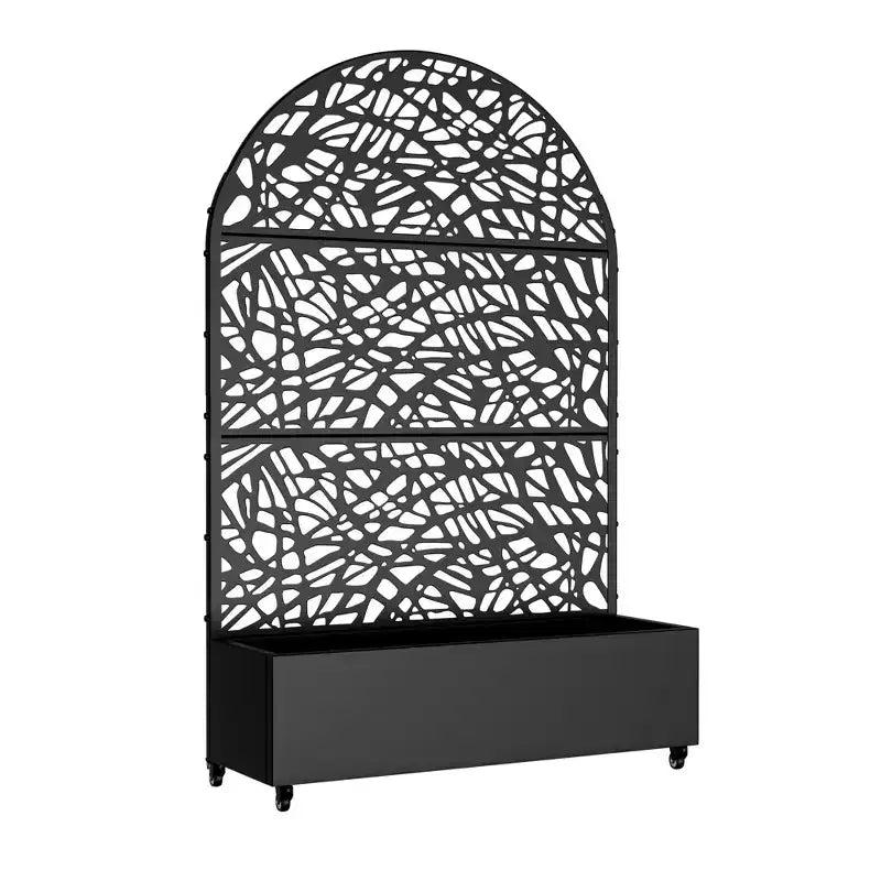 MAYEERTY floreira de ferro arqueada preta de 72x47 com treliça, conjunto de 3 peças, painel decorativo de jardim para pátio e varanda