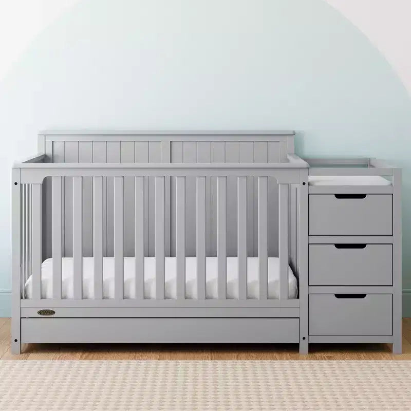 5-in-1-Umbaubett für Babys mit Wickelaufsatz und Schublade