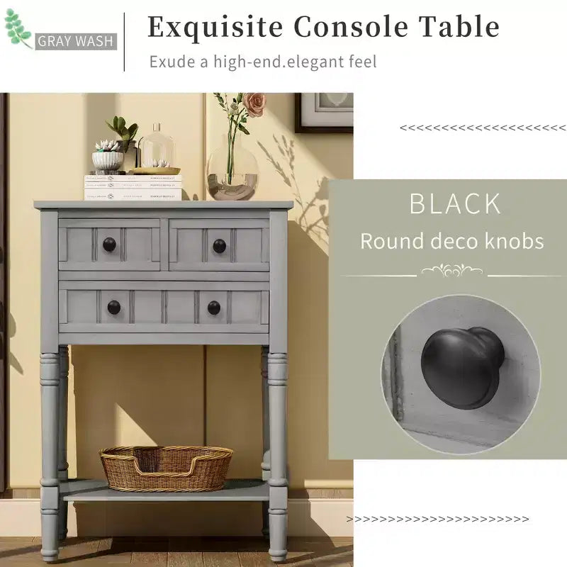 Mesa de consola estreita de 23.7 pol. com 3 gavetas e prateleira, mesa de sofá para entradas ou salas de estar pequenas