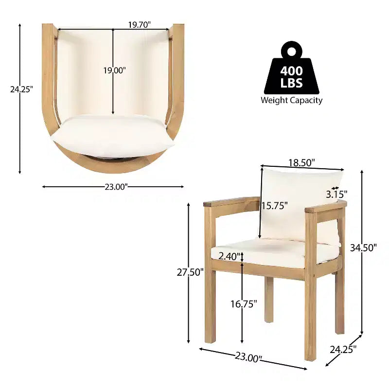 Conjunto de jantar rústico Irene da Christopher Knight Home com 9 peças, em madeira de acácia para exterior, cadeiras com encosto curvo e almofadas