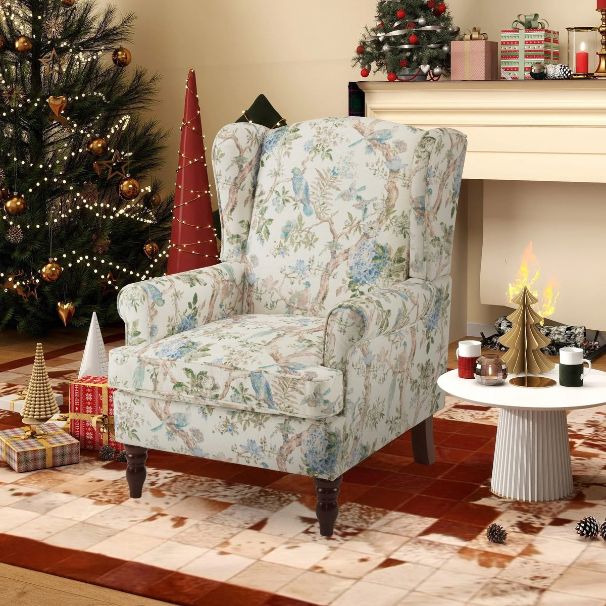 Fauteuil d’appoint moderne Erommy, fauteuil à dossier haut, canapé une place en tissu rembourré avec boutons et pieds en bois pour le salon