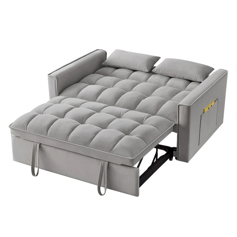 Rozkładana sofa 4 w 1 z podłokietnikami i kieszeniami do przechowywania, wielofunkcyjna pikowana sofa z regulowanym oparciem