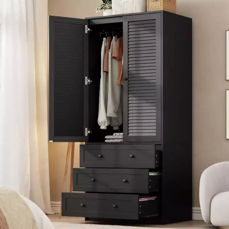 Armário roupeiro COZONY com 3 gavetas e 2 portas, armário de madeira moderno para quarto, roupeiro branco independente para cargas pesadas