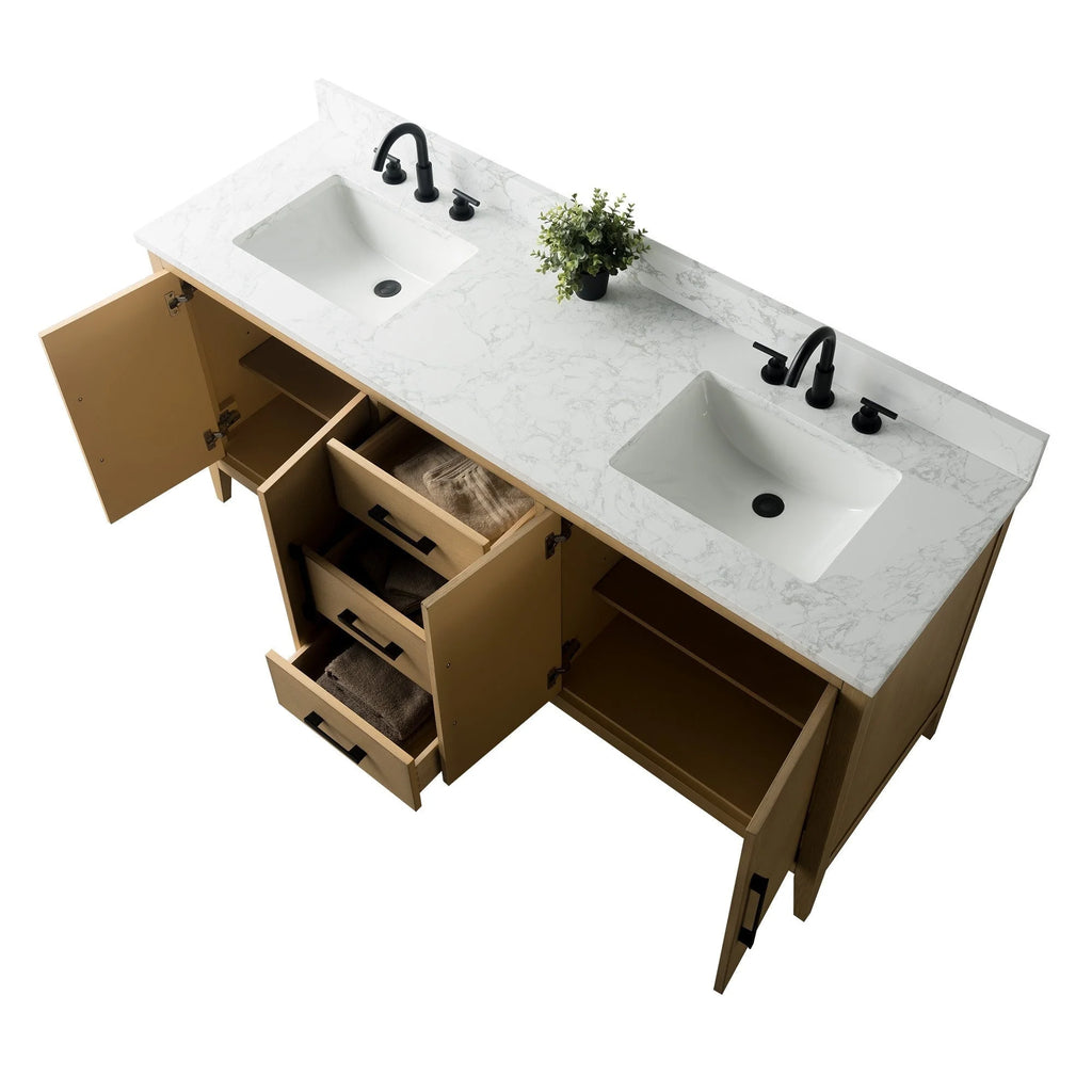 Mobile bagno Vanity Art 72 con doppio lavabo e piano in marmo composito