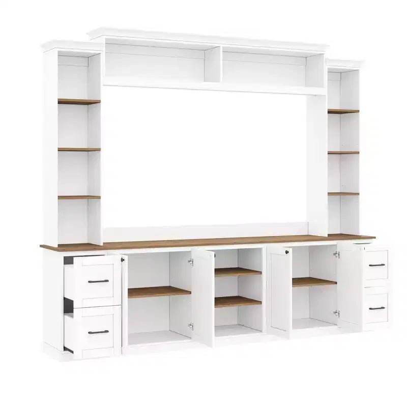 Unità a parete centro d'intrattenimento in stile rustico ModernLuxe 4-in-1, adatta a TV fino a 70, mobile TV e console multimediale con ripiani e cassetti regolabili