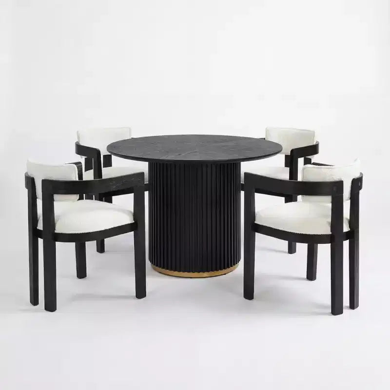 Conjunto de mesa de jantar redonda moderna de 5 peças Christopher Knight Home Shankar com cadeiras estofadas de madeira de seringueira