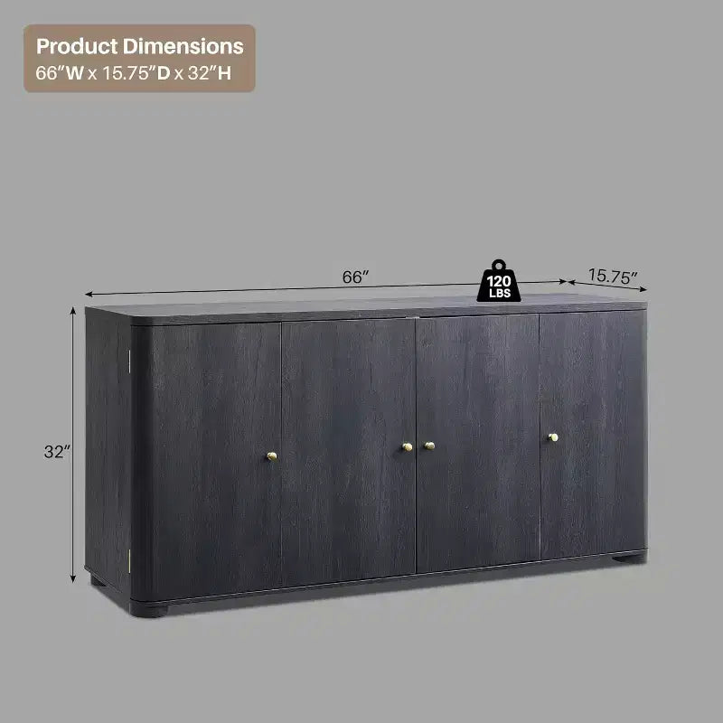 Küchenbuffet und Anrichte mit 4 Türen und Regalböden, moderner großer Buffetschrank mit Stauraum, 66-Zoll-Kaffee-Barschrank