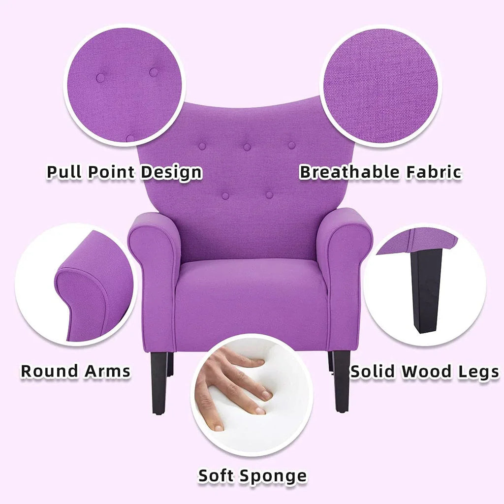 Fauteuil d’appoint moderne Erommy, fauteuil à dossier haut, canapé une place en tissu rembourré avec boutons et pieds en bois pour le salon