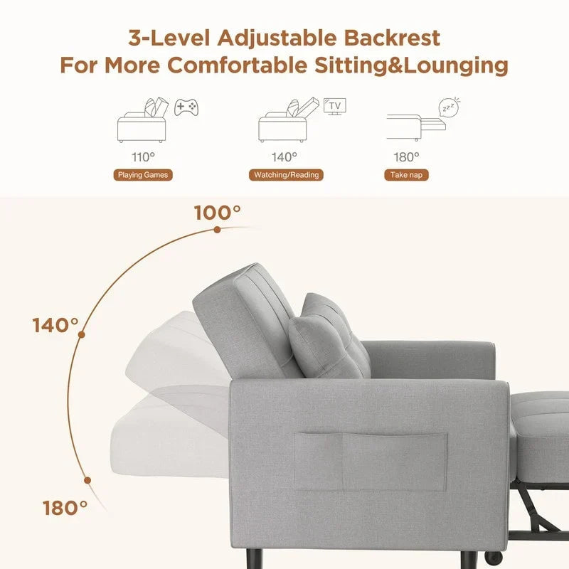 Sofá-cama ajustável 3 em 1, sofá-cadeira extraível, cama dobrável convertível para a sala de estar