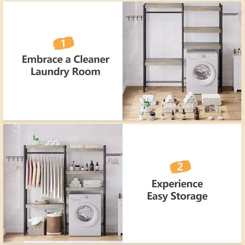 Étagère à placer au-dessus du lave-linge, étagère de rangement pour sèche-linge à 5 niveaux avec hauteur réglable, étagère de salle de bains peu encombrante pour la salle de bains et la buanderie