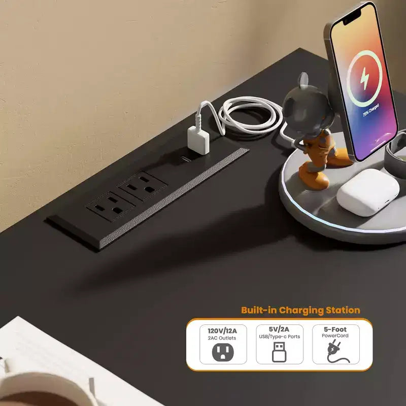 Cassettiera a 9 cassetti per camera da letto, cassettiera con stazione di ricarica e luci LED, armadio contenitore doppio in legno, cassettiera moderna e mobile TV