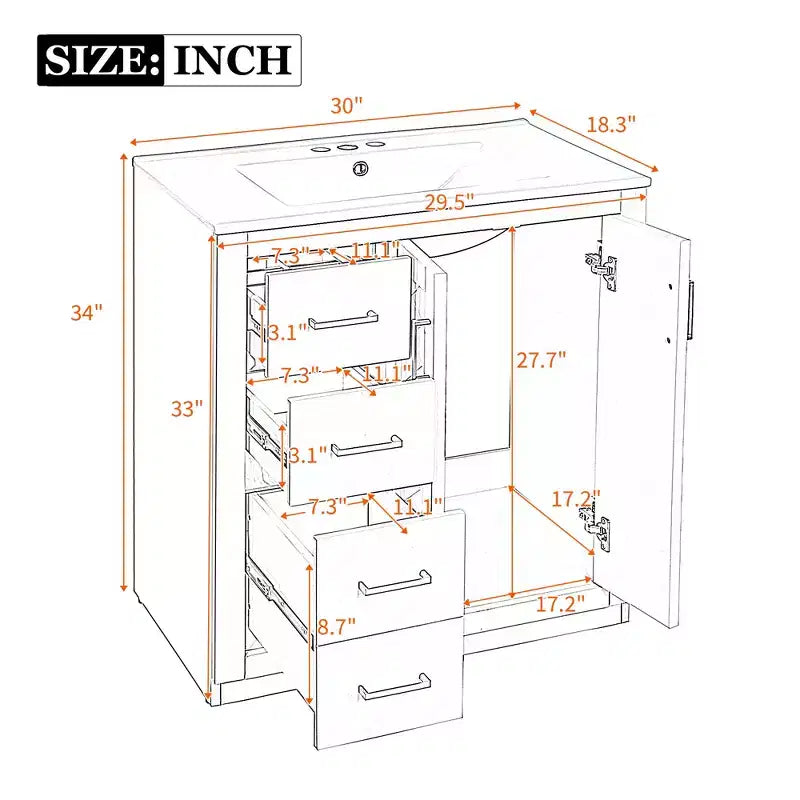 30 Single Sink Bathroom Vanity with Cabinet & 3 Drawers ??Black / Blue / Green / Indigo / White