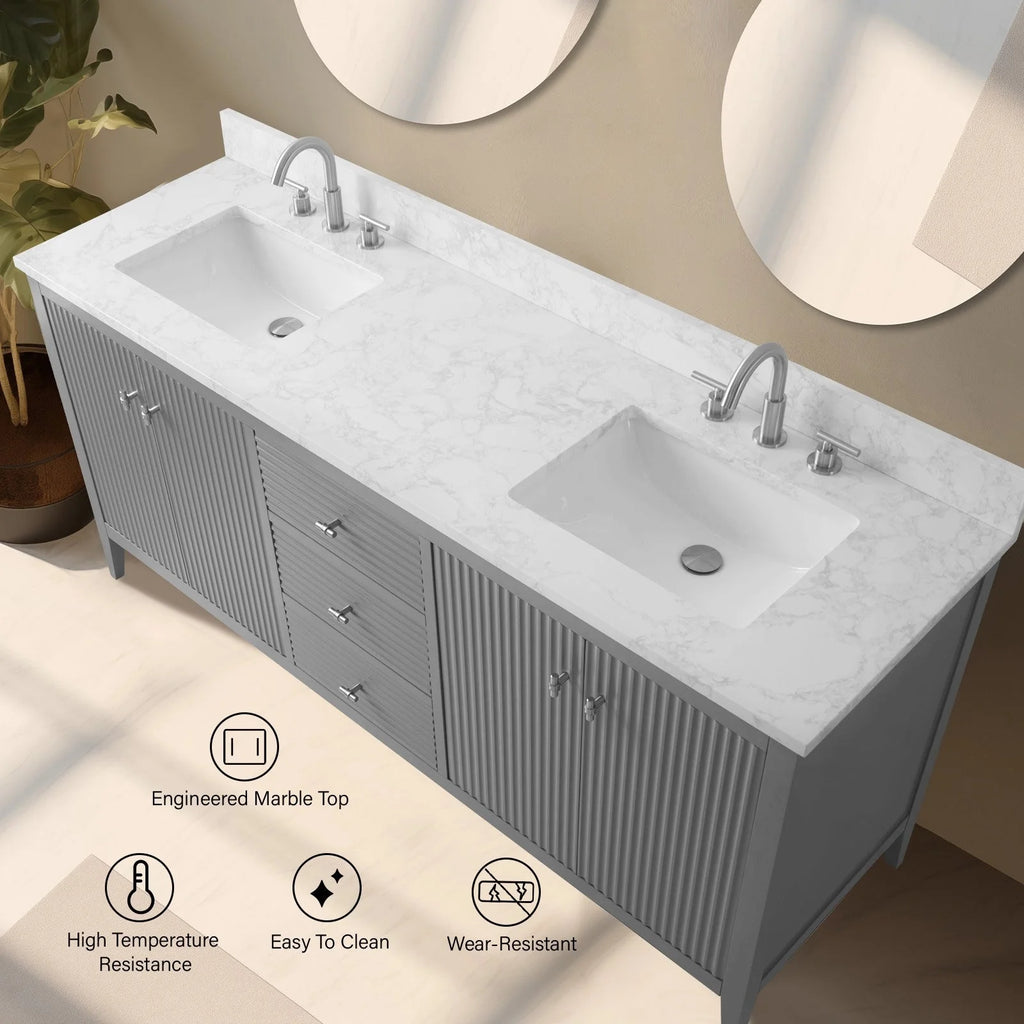 Mobile bagno Vanity Art 72 con doppio lavabo e piano in marmo composito