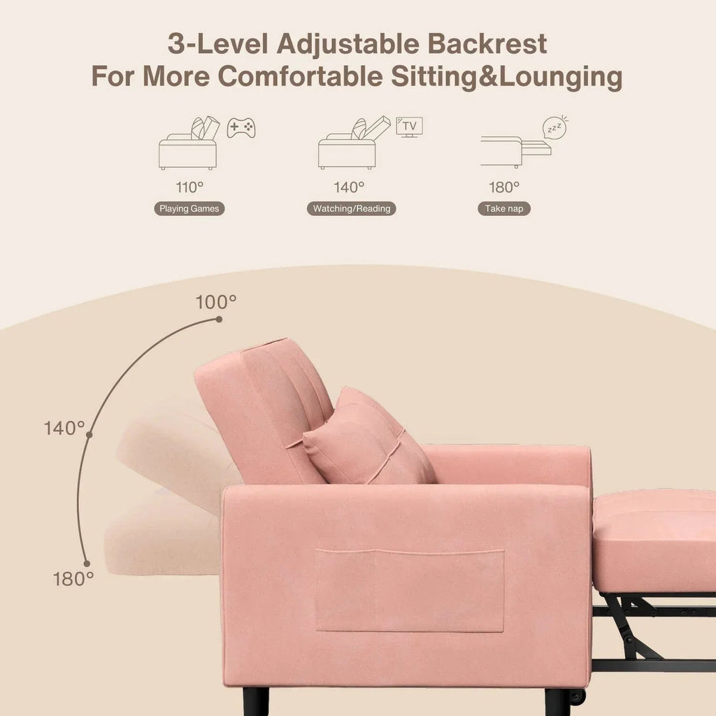 Sofá-cama ajustável 3 em 1, sofá-cadeira extraível, cama dobrável convertível para a sala de estar