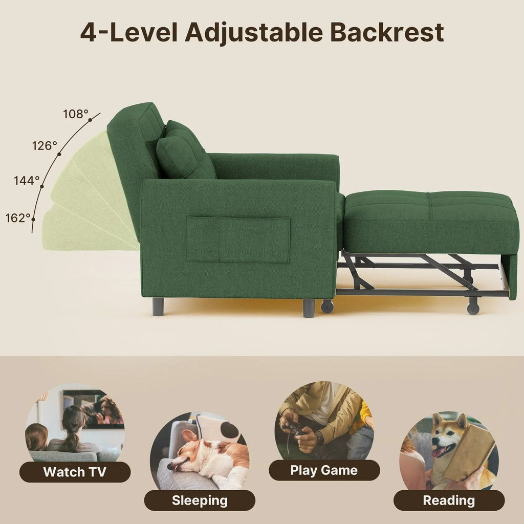Sofá-cama ajustável 3 em 1, sofá-cadeira extraível, cama dobrável convertível para a sala de estar