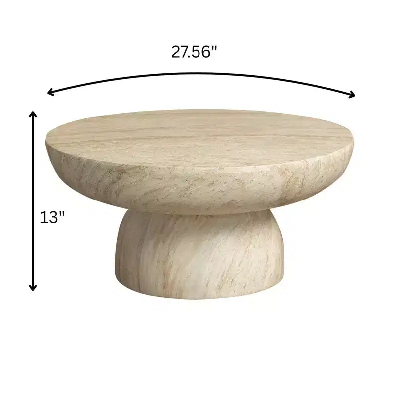 Tavolino rotondo con base a piedistallo in fibra di pietra, tavolino decorativo scolpito per interni ed esterni con piedini antiscivolo