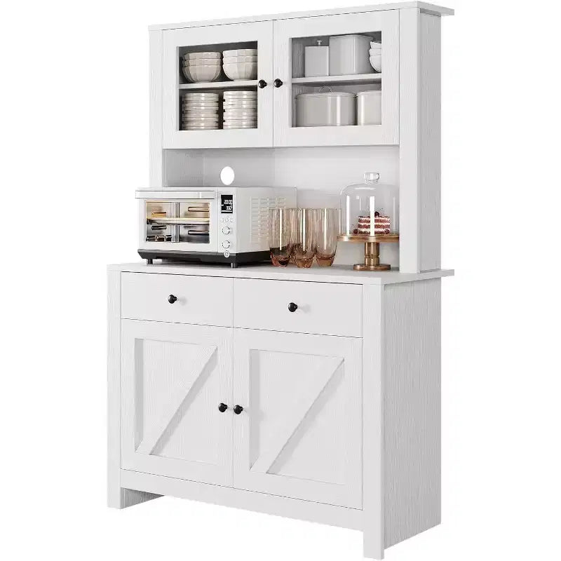 Armário despenseiro de cozinha com suporte para micro-ondas, armário com vitrina e aparador com prateleiras ajustáveis, para cozinha e sala de jantar