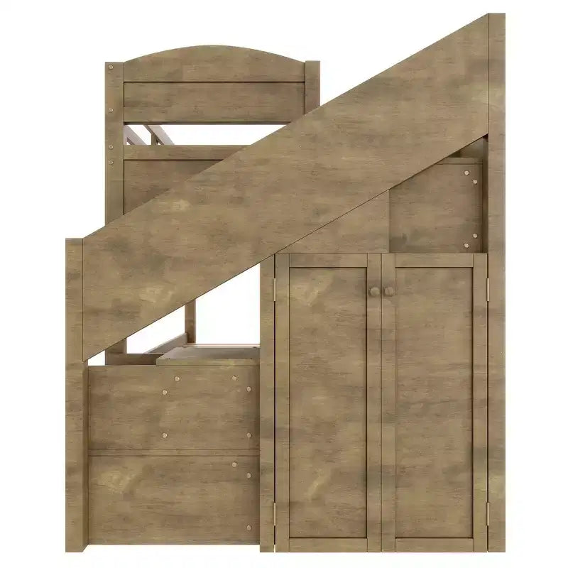 Estrutura de beliche Whisen Twin XL com cama auxiliar, beliche com arrumação, madeira maciça, escada com arrumação, roupeiro e 3 gavetas, para crianças