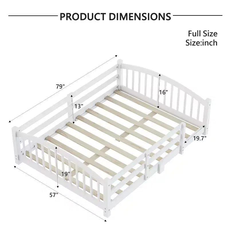 Lit Montessori bas Luxystar, taille double, avec barrières de sécurité et tête de lit