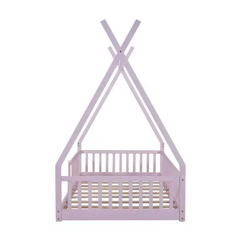 Cama de chão para crianças, camas-tenda individuais, cama de chão Montessori com ripas e grades de proteção, estrutura de cama-casa de madeira para meninos e meninas