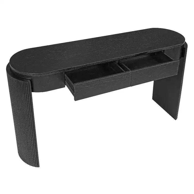Mesa de consola moderna Merax com tampo oval e pernas curvas caneladas e duas gavetas ocultas