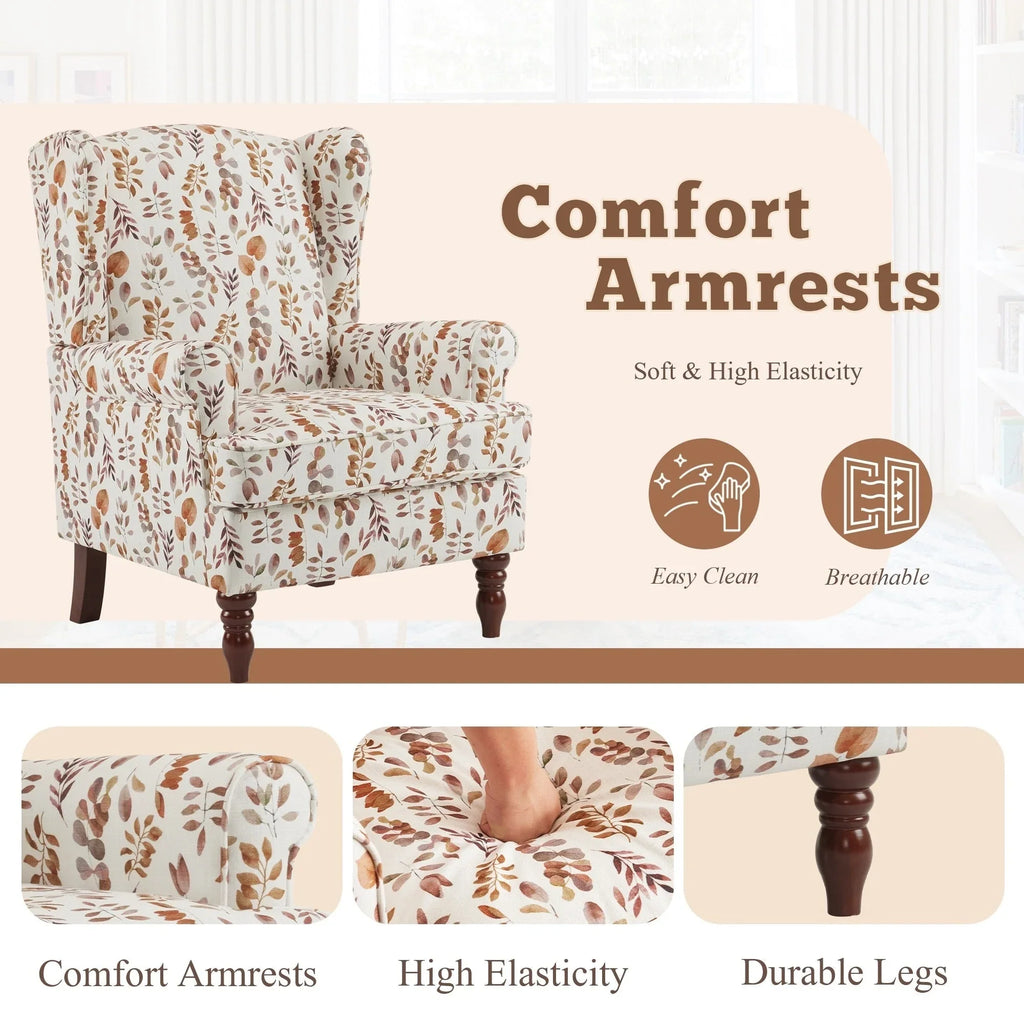 Fauteuil d’appoint moderne Erommy, fauteuil à dossier haut, canapé une place en tissu rembourré avec boutons et pieds en bois pour le salon