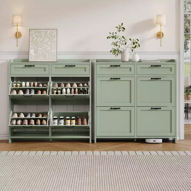 Schuhschrank mit 4 Klappschubladen und 2 oberen Schubladen, hölzerner Schuhorganizer-Schrank mit verstellbarem Regal, freistehende Schuhaufbewahrungsschränke