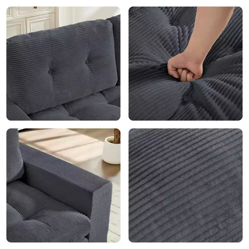 Canapé-lit futon convertible 2-en-1 Mjkone de 71 po, canapé deux places convertible pliable en tissu côtelé avec boutons capitonnés, gain de place