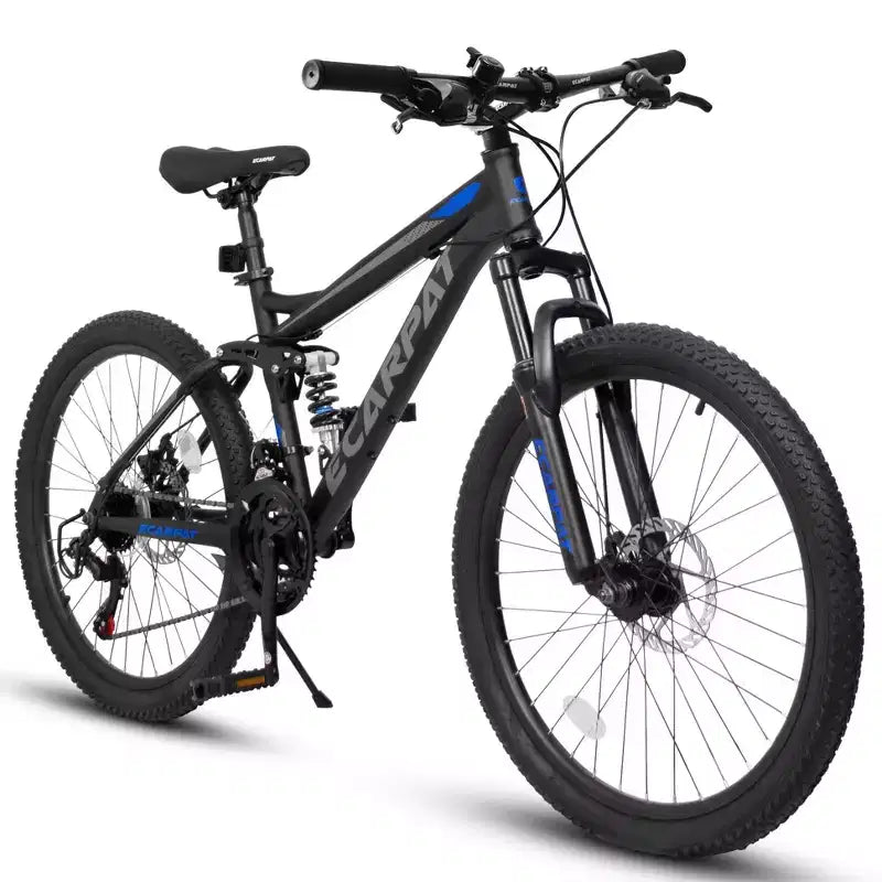 Mountain bike Okak da 27.5 pollici con doppi ammortizzatori anteriori e posteriori, bici da sterrato a 21 velocità con freni a disco meccanici, bici per adulti da uomo e donna