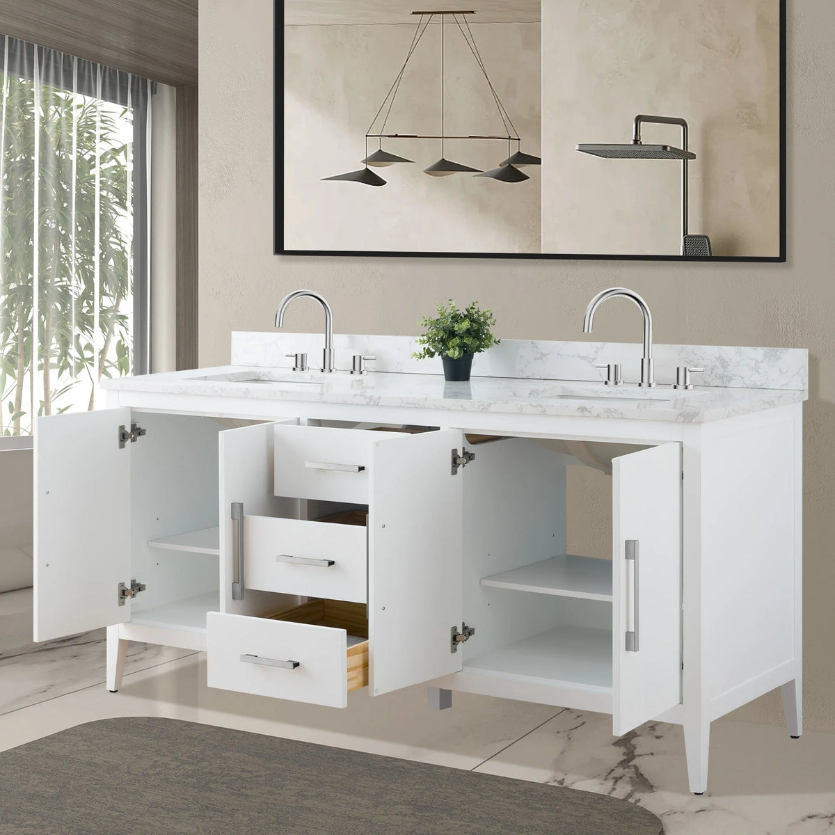 Mobile bagno Vanity Art 72 con doppio lavabo e piano in marmo composito