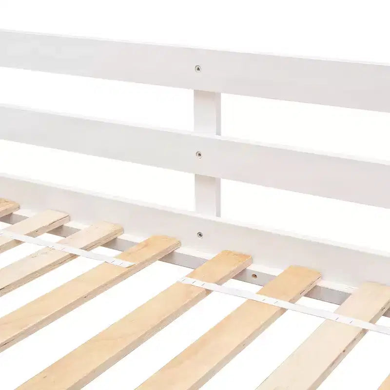 Cama alta de tamanho Twin em forma de casa, cama alta de madeira tipo casinha com escada e barreiras de proteção para crianças