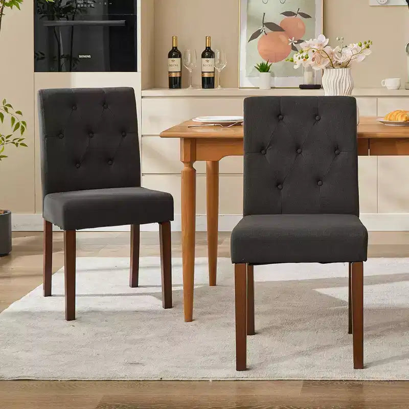 Parsons-Esszimmerstühle mit Knopfheftung, Set aus 6/4 Stück – gepolsterte Küchenstühle aus Stoff mit Holzbeinen und gepolsterten Sitzen – moderner Stil