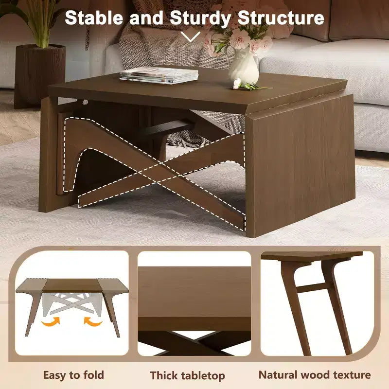 Table basse 2-en-1, table à manger extensible, table à hauteur réglable pour la maison et le bureau, gain de place - ModernLuxe