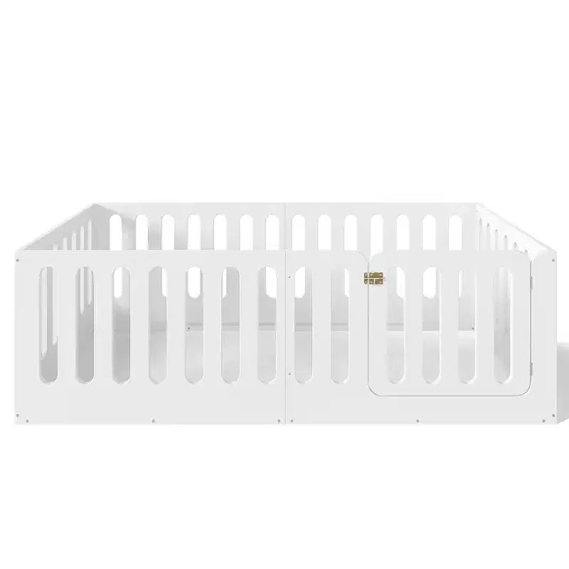 Cama Montessori de chão branca, tamanho Twin, com grades de proteção e porta - madeira maciça, 1 criança