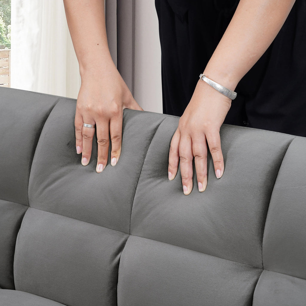 Divano letto convertibile 3-in-1 in velluto da 64,96", con schienale regolabile, tasca portaoggetti e portata di 500 lb