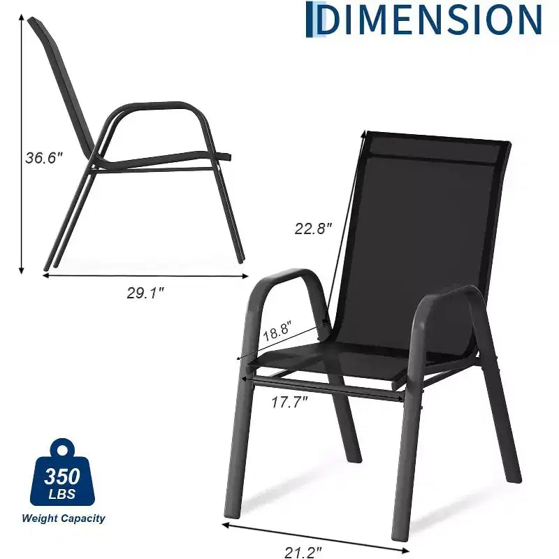 Terrasstoelen, stapelbare buiteneetkamerstoelen, set van 4/6, lichtgewicht weerbestendige textilene tuinstoelen met armleuningen voor achtertuin en zwembadterras
